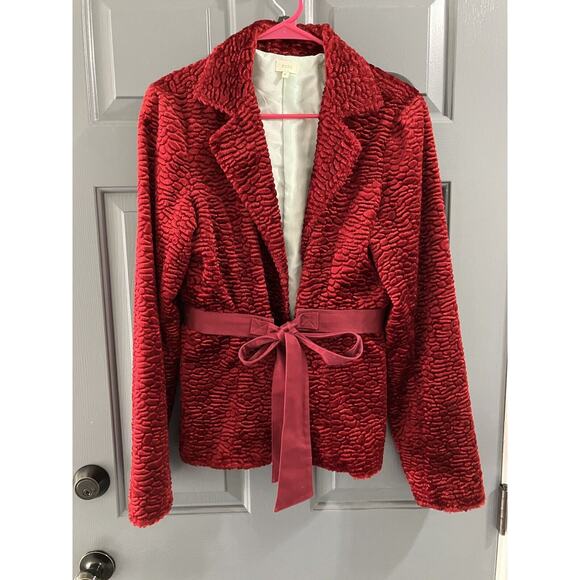 Anthropologie Ruth Chenille/Velvet Red Tie Front Jacket Sz 8 - Picture 1 of 6